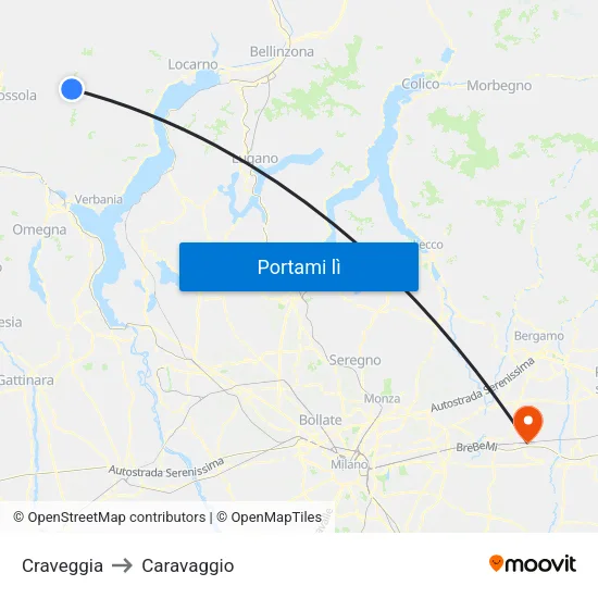 Craveggia to Caravaggio map