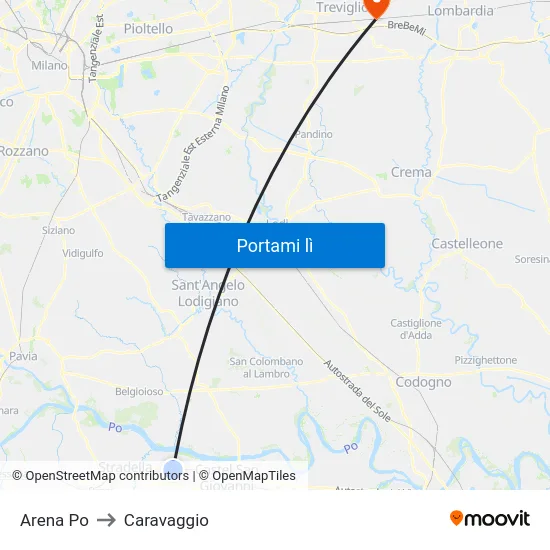 Arena Po to Caravaggio map