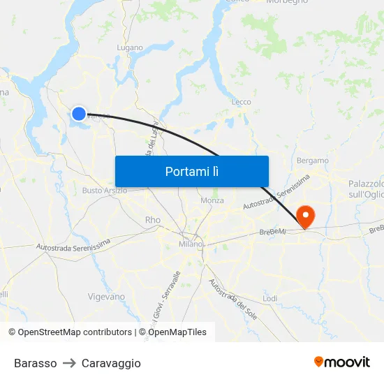 Barasso to Caravaggio map