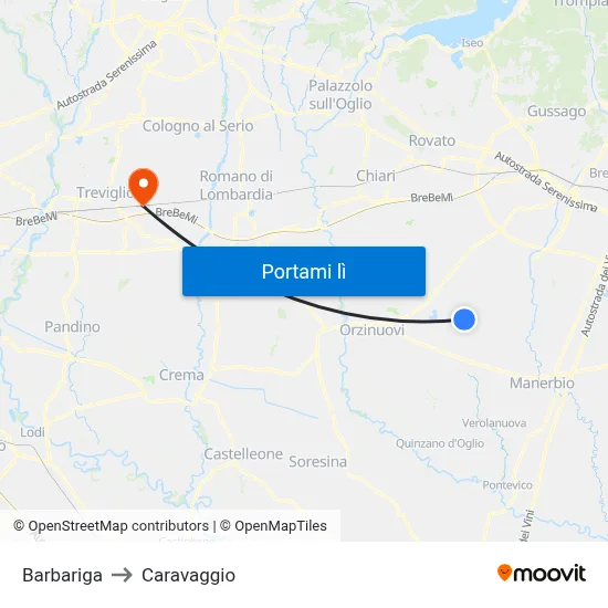 Barbariga to Caravaggio map