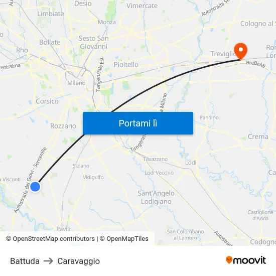 Battuda to Caravaggio map
