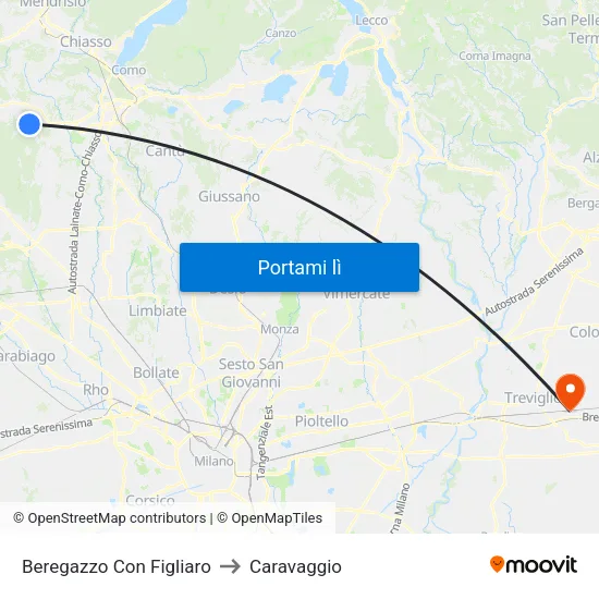 Beregazzo Con Figliaro to Caravaggio map