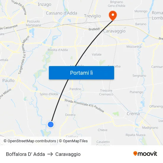 Boffalora D' Adda to Caravaggio map