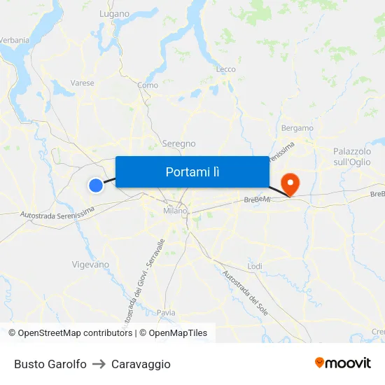 Busto Garolfo to Caravaggio map