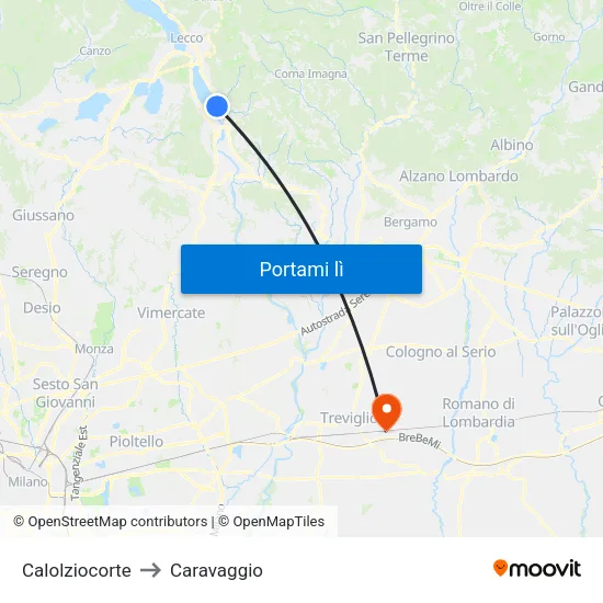 Calolziocorte to Caravaggio map