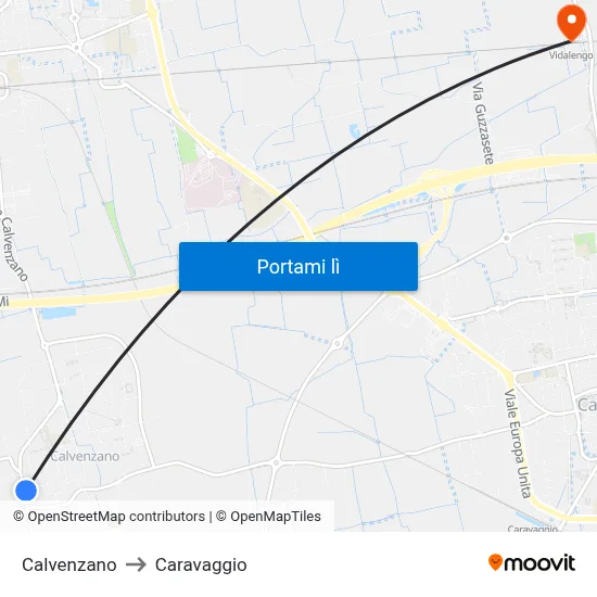 Calvenzano to Caravaggio map