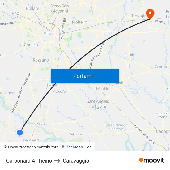 Carbonara Al Ticino to Caravaggio map