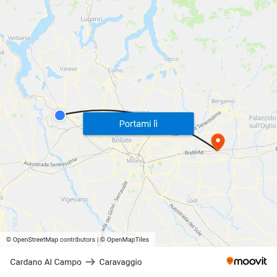 Cardano Al Campo to Caravaggio map