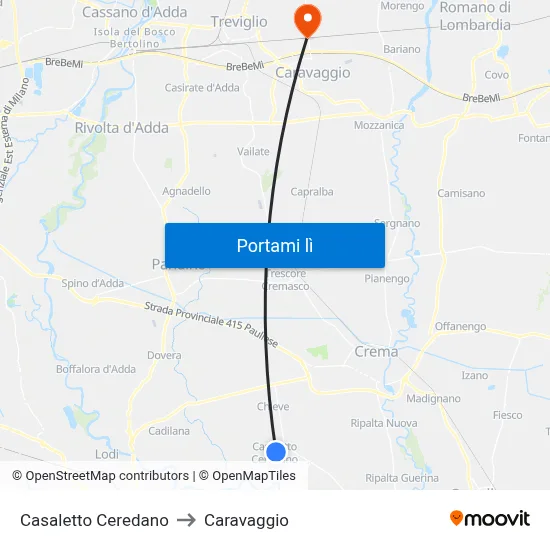 Casaletto Ceredano to Caravaggio map