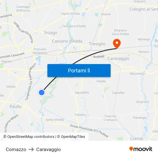 Comazzo to Caravaggio map