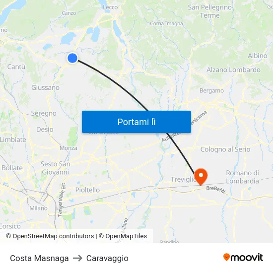 Costa Masnaga to Caravaggio map