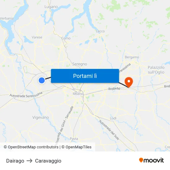 Dairago to Caravaggio map