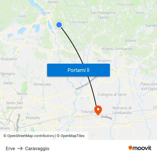 Erve to Caravaggio map