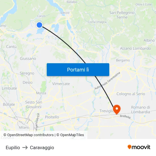 Eupilio to Caravaggio map