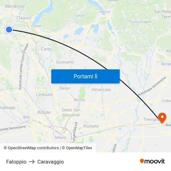 Faloppio to Caravaggio map