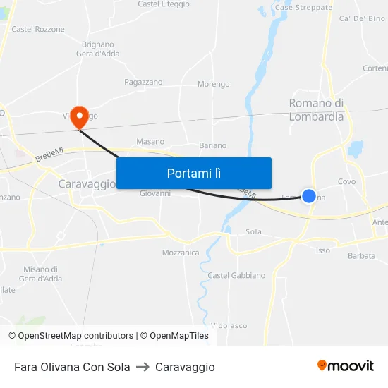 Fara Olivana Con Sola to Caravaggio map