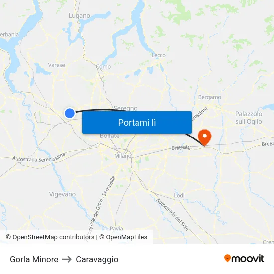 Gorla Minore to Caravaggio map