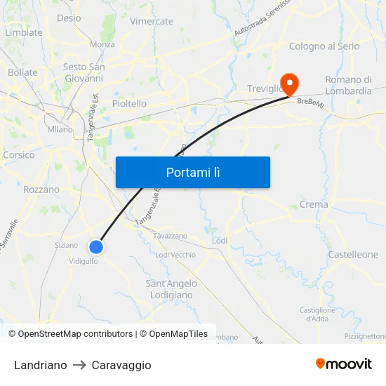 Landriano to Caravaggio map