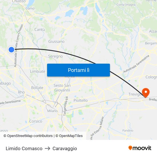 Limido Comasco to Caravaggio map