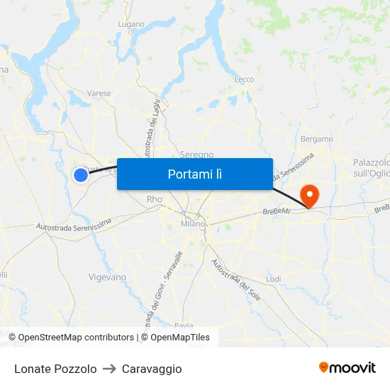 Lonate Pozzolo to Caravaggio map