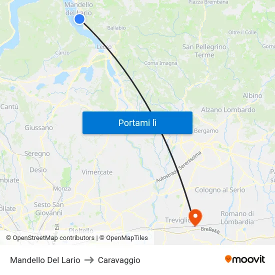 Mandello Del Lario to Caravaggio map