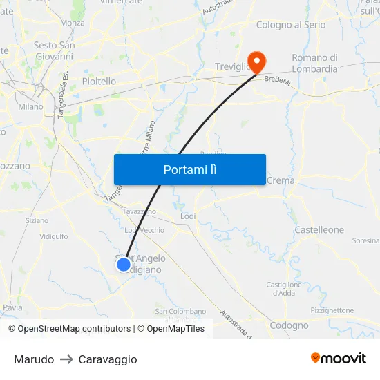 Marudo to Caravaggio map