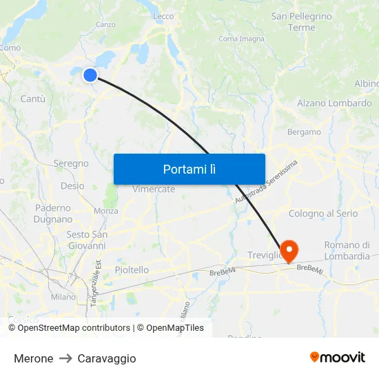 Merone to Caravaggio map