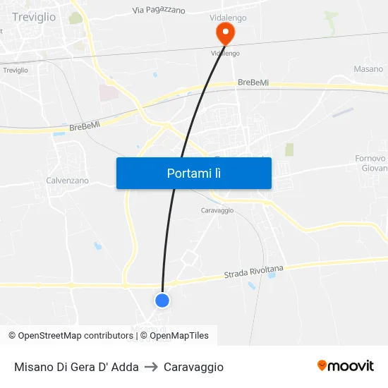 Misano Di Gera D' Adda to Caravaggio map