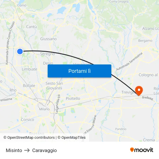 Misinto to Caravaggio map