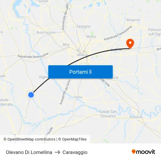 Olevano Di Lomellina to Caravaggio map