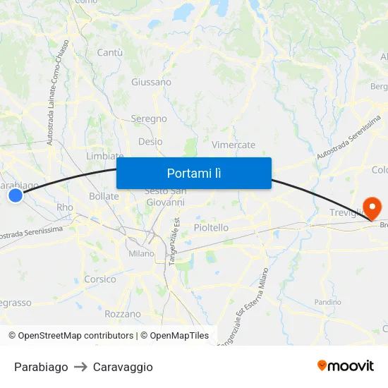 Parabiago to Caravaggio map