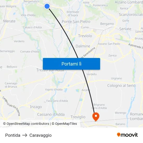 Pontida to Caravaggio map