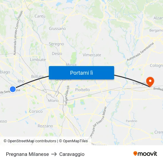Pregnana Milanese to Caravaggio map