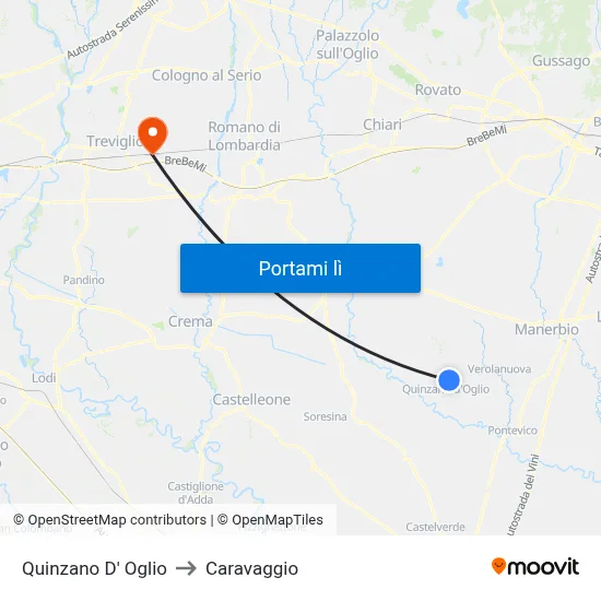 Quinzano D' Oglio to Caravaggio map