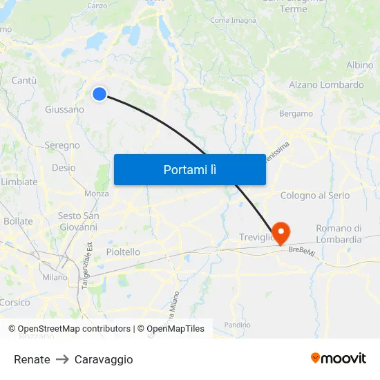Renate to Caravaggio map