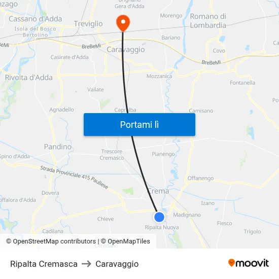 Ripalta Cremasca to Caravaggio map