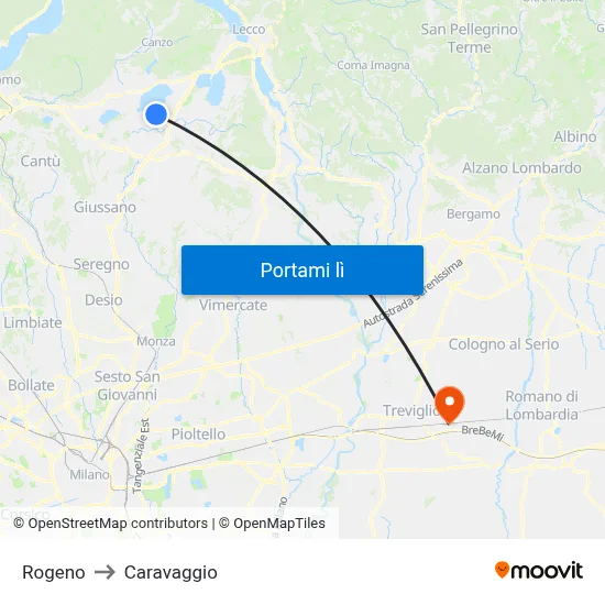 Rogeno to Caravaggio map