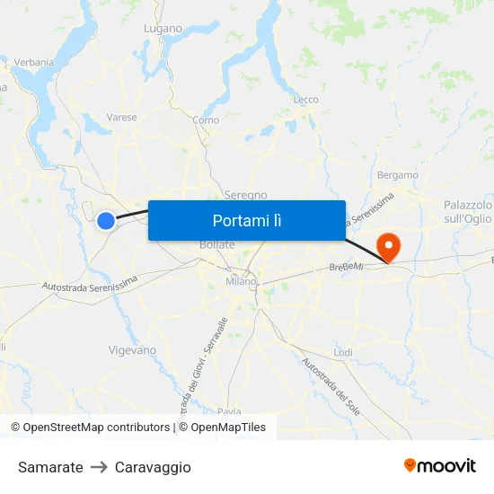 Samarate to Caravaggio map