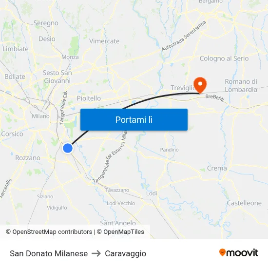 San Donato Milanese to Caravaggio map