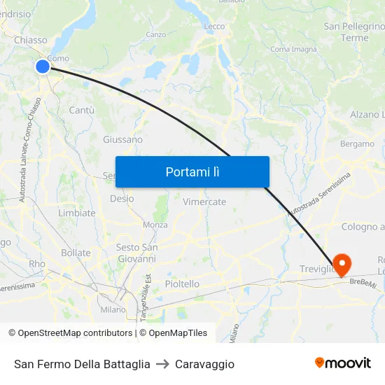 San Fermo Della Battaglia to Caravaggio map