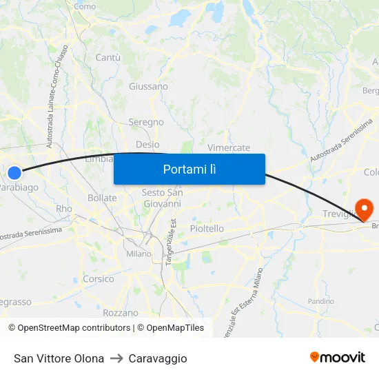 San Vittore Olona to Caravaggio map