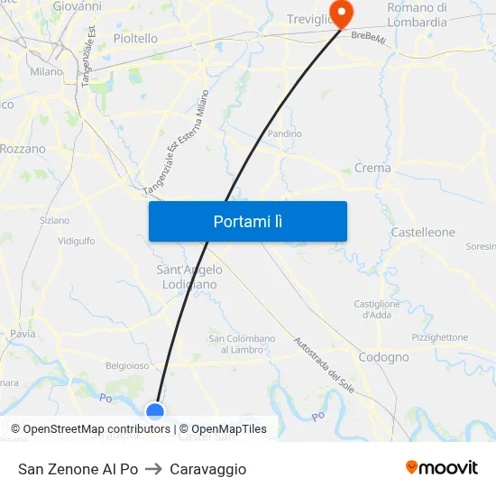 San Zenone Al Po to Caravaggio map