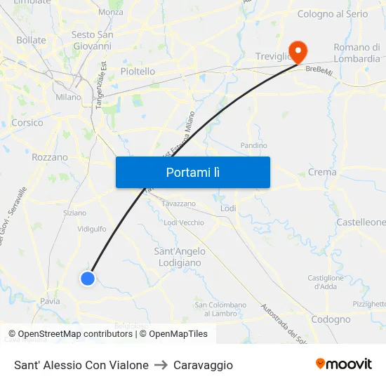 Sant' Alessio Con Vialone to Caravaggio map