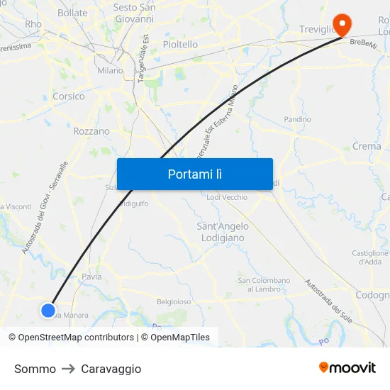 Sommo to Caravaggio map
