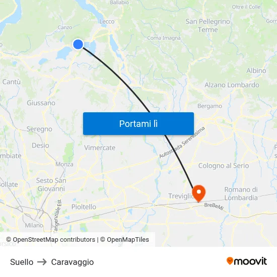 Suello to Caravaggio map