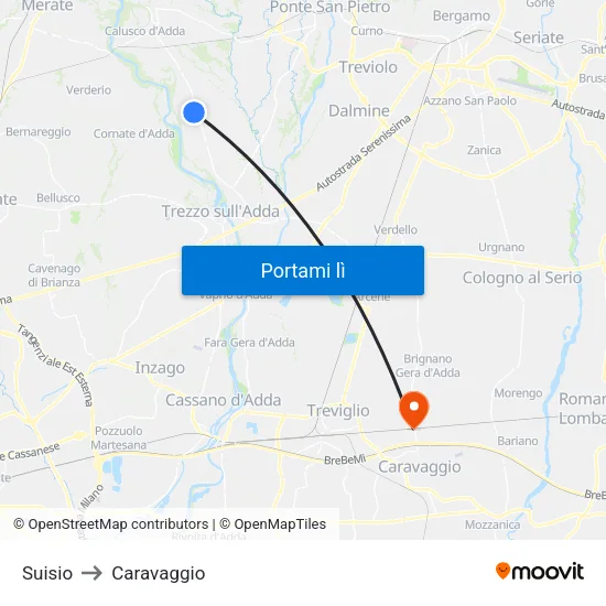 Suisio to Caravaggio map