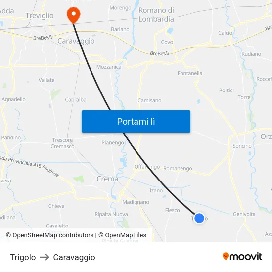 Trigolo to Caravaggio map