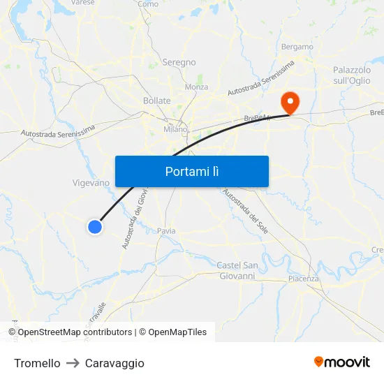 Tromello to Caravaggio map