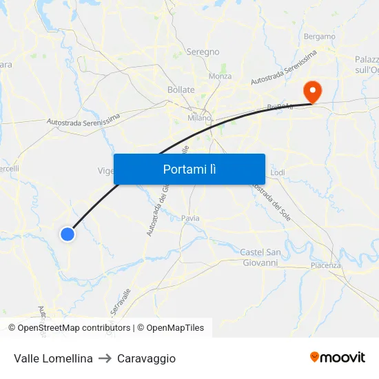 Valle Lomellina to Caravaggio map