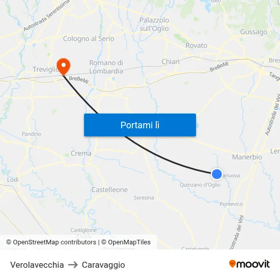 Verolavecchia to Caravaggio map